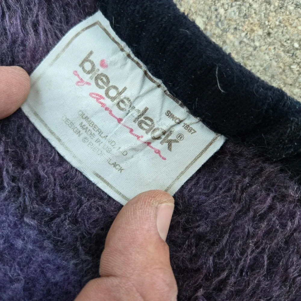 Vtg Biederlack Purple Blue Teal Plaid Checkered Fleece Blanket USA